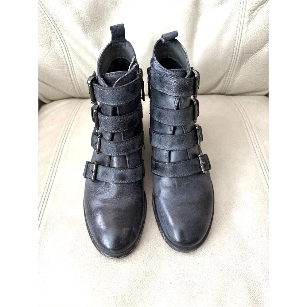 Roan by Bed Stu Womens Leather Boots Size 8 Disstressed Moto Biker Buckle Gray
